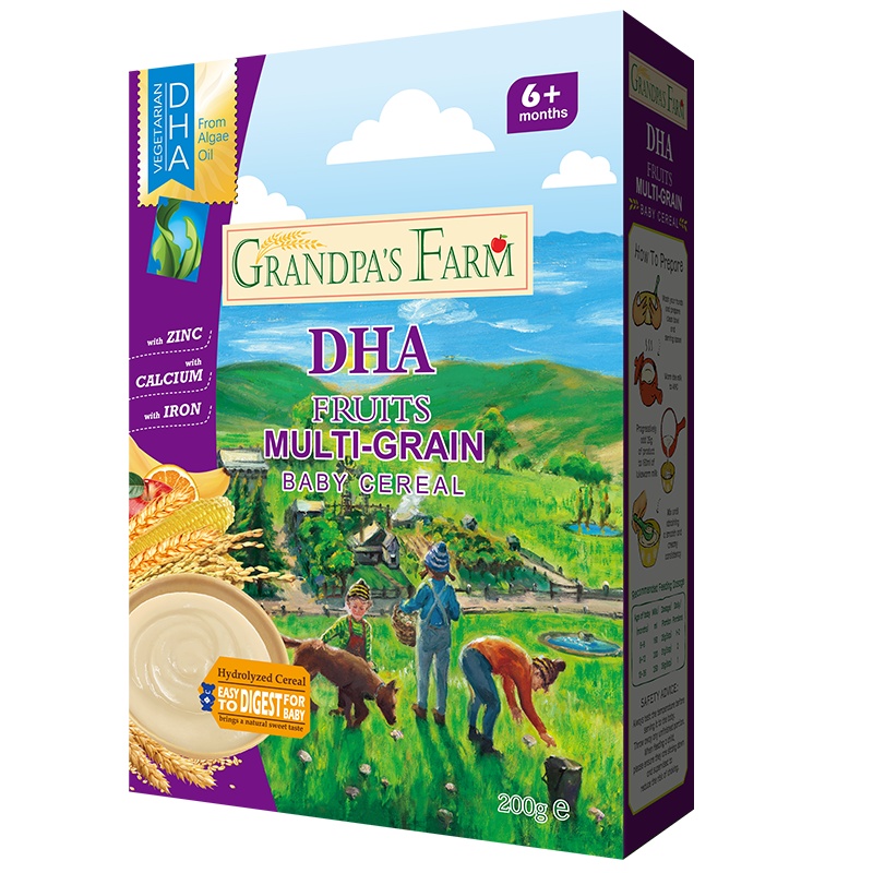爷爷的农场 婴幼儿宝宝辅食米粉米糊 营养铁锌钙DHA多种谷物混合水果米粉 200g/盒