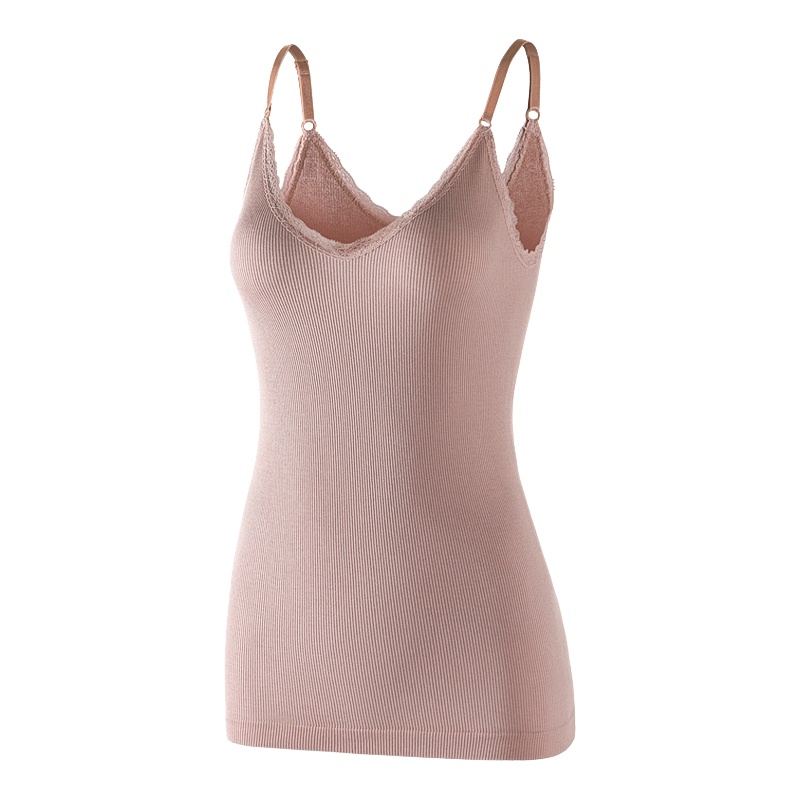 俞兆林秋冬新款无缝保暖背心女细肩带薄款单层显瘦v领吊带蕾丝内衣