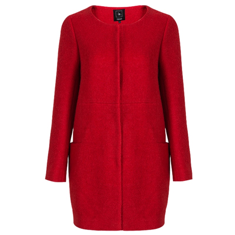 【福利款】拉夏贝尔7m莫丽菲尔冬新款单排暗扣圆领毛呢大衣女70006979