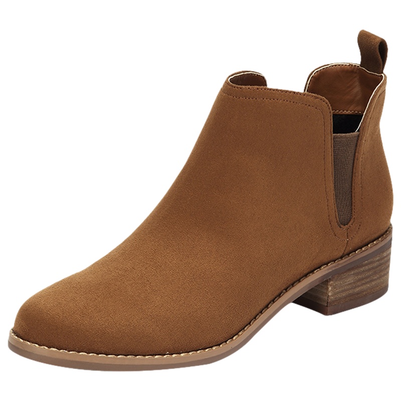 达芙妮短靴冬新款低跟绒面切尔西裸靴女平底鞋