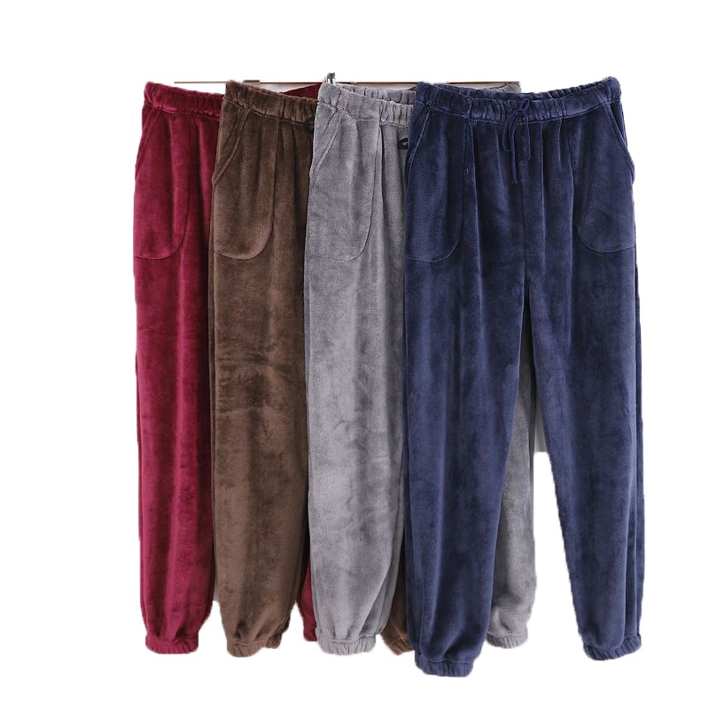 法兰绒家居裤秋冬加厚 男女长裤 珊瑚绒加绒保暖情侣睡裤大码收口 臻依缘