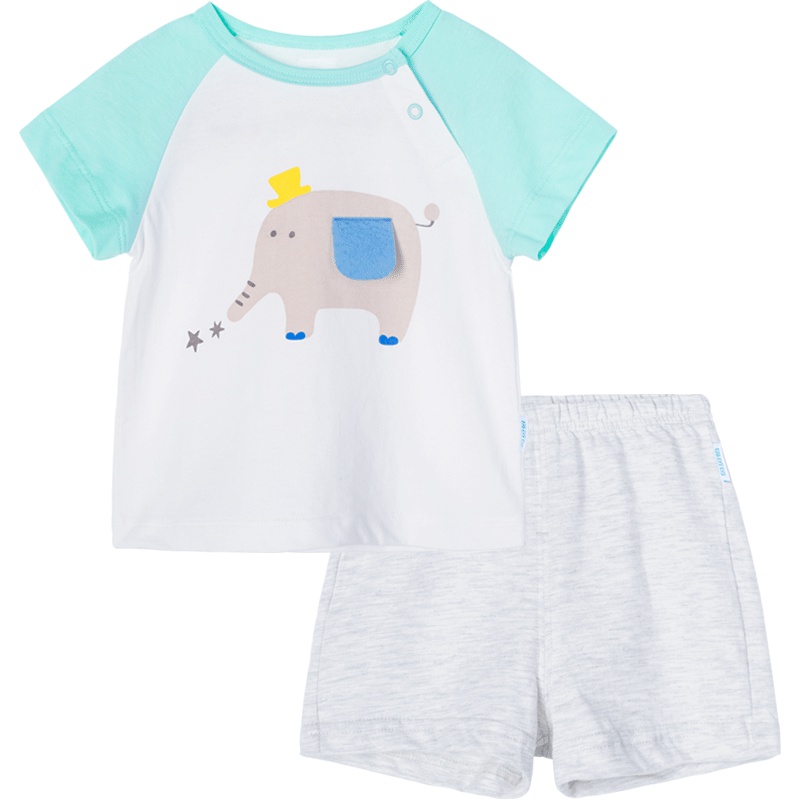 贝贝怡卡通短袖套装夏装童装 宝宝纯棉短T恤短裤192T342