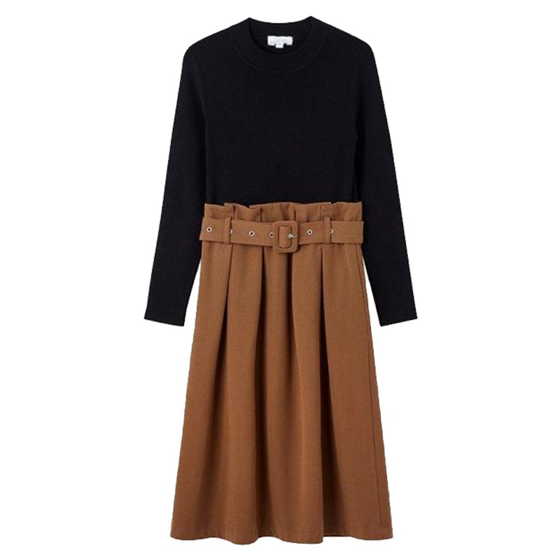 【热卖】7m连衣裙女新款中长款百褶裙显瘦修身秋秋宽松针织打底裙子70011913