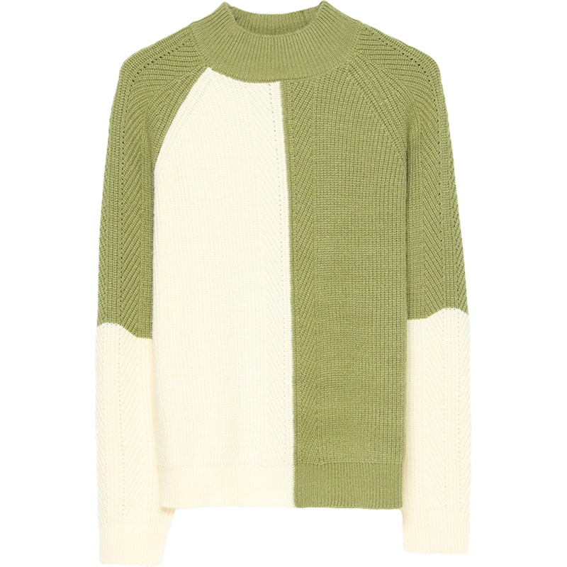 恒源祥针织衫女春秋时尚撞色半高领毛衣早春牛油果绿打底
