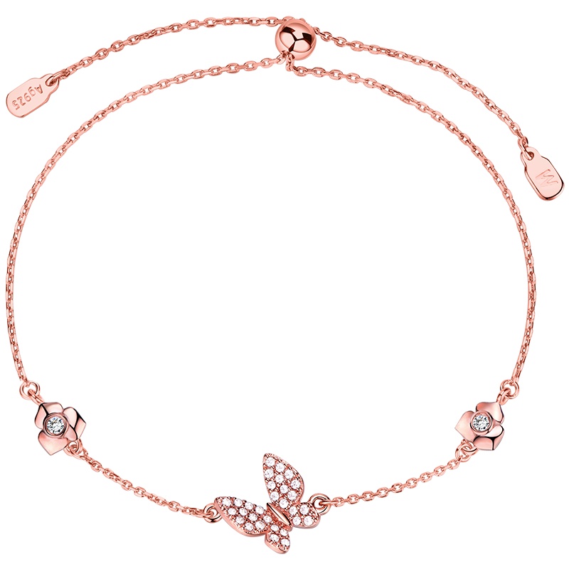 MyMiss 925银镀铂金蝴蝶手链女士日韩风格甜美气质森系手链 银饰品 情人节生日礼物送恋人 花间蝶