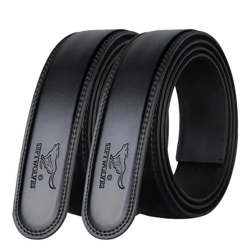 七匹狼SEPTWOLVES 皮带 男 真皮 带身 自动扣 无头 男士 腰带 不带头扣裤腰带 牛皮 正品 黑色系