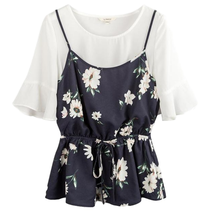 LaBabite雪纺上衣女装夏季新款短袖衬衫设计感小众碎花小衫春洋气超仙_876 S 本白