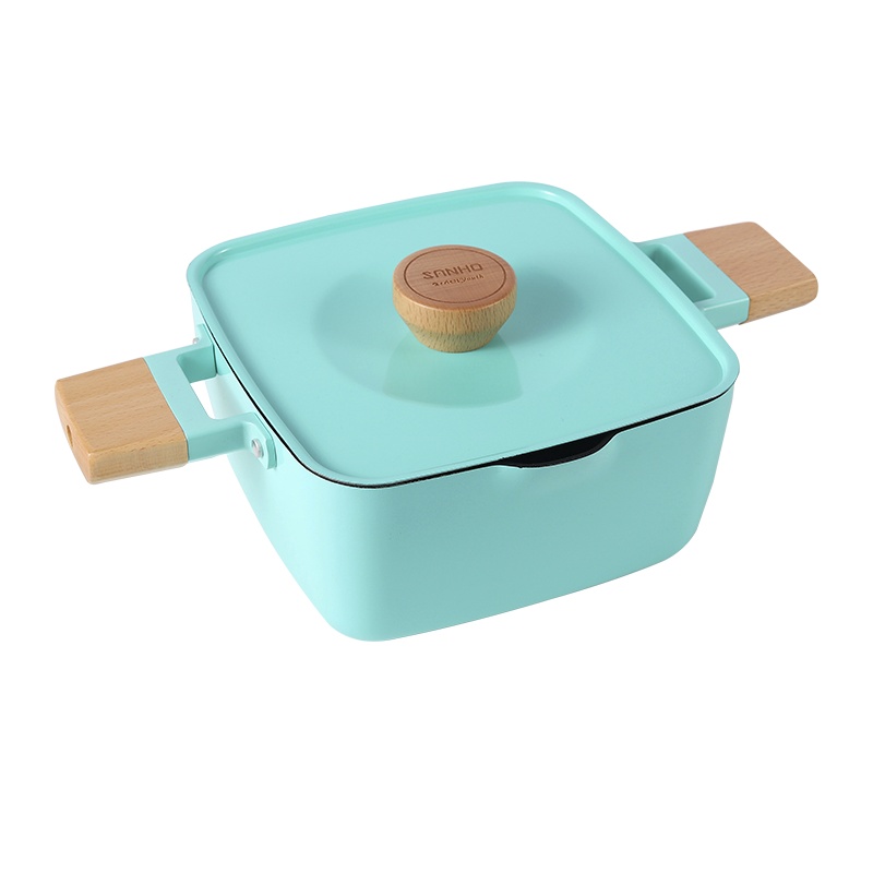 三禾Beautyouth小清新系列升级款不粘锅炒锅电磁炉通用双耳炖锅煲汤锅20CM青鸟蓝