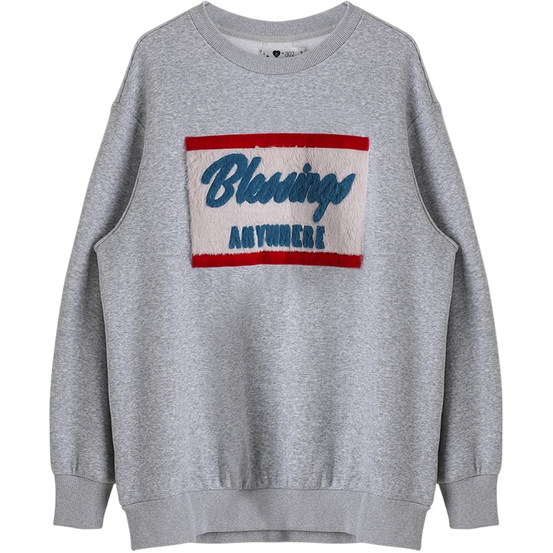 a02商场同款秋冬潮流毛绒贴布加绒宽松卫衣女D1T6D0511KT