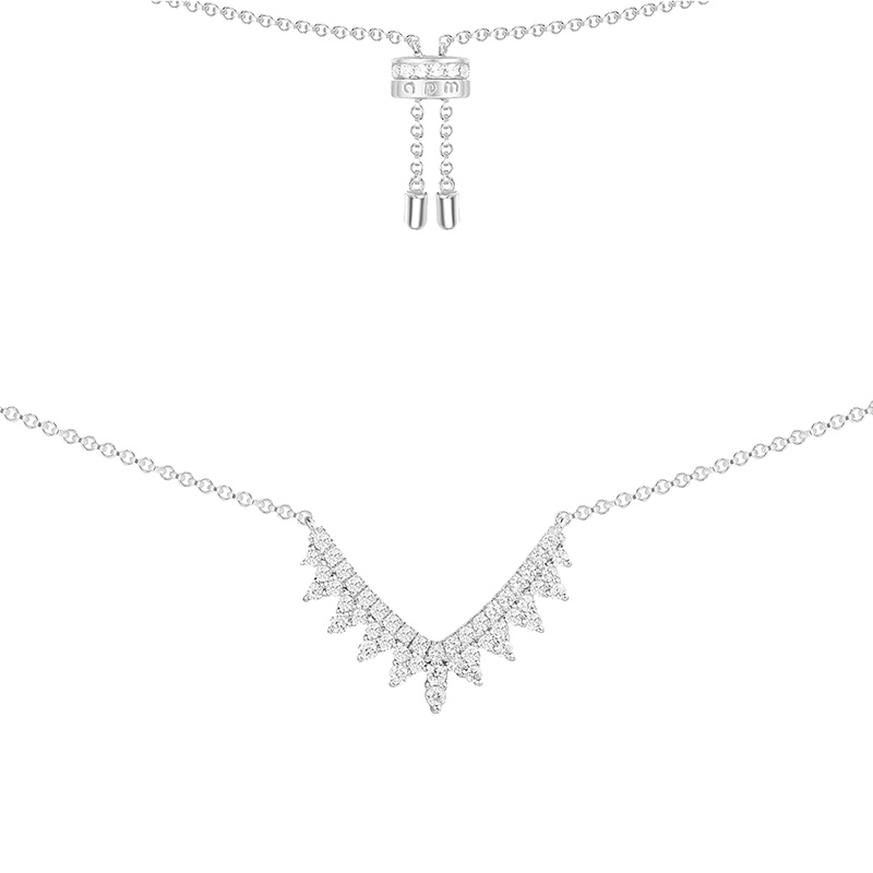 apm MONACO简约V形花边项链925银吊坠女士时尚宴会锁骨颈链毛衣链首饰奢华贵族AC3708OX