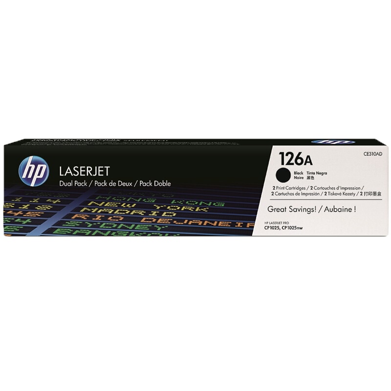 惠普(HP)CE310AD HP 126A 黑色激光打印硒鼓双套装适用于LaserJet CP1025/M175a/
