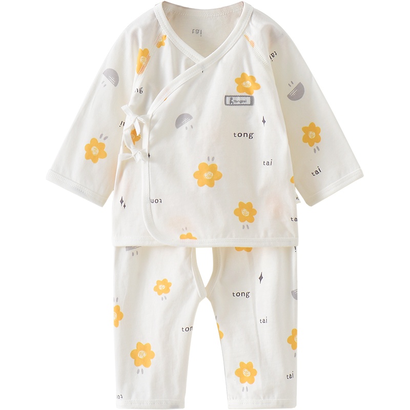 童泰(TONGTAI)2021年四季款0-3月新生婴儿衣服男女宝宝家居纯棉套装系带和服两件套儿童套装