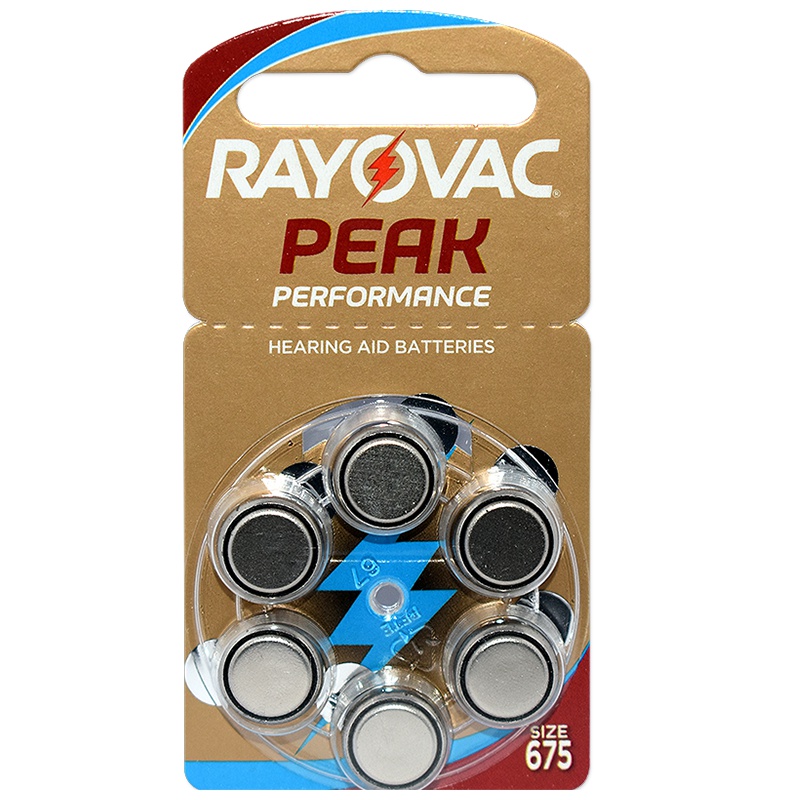 奥迪康(OTICON)英国原装RAYOVAC雷特威PEAK助听器电池锌空气A675号无汞PR41电池1板6粒