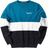 黑鲸时尚撞色圆领针织衫秋季男装套头长袖毛衫男CNZAJ38095A