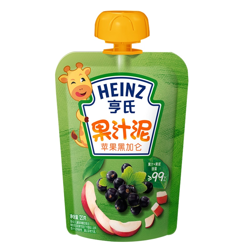 亨氏(Heinz)乐维滋果汁泥果泥(苹果黑加仑)120g 宝宝辅食零食吸吸乐 创新立袋,锁鲜便携