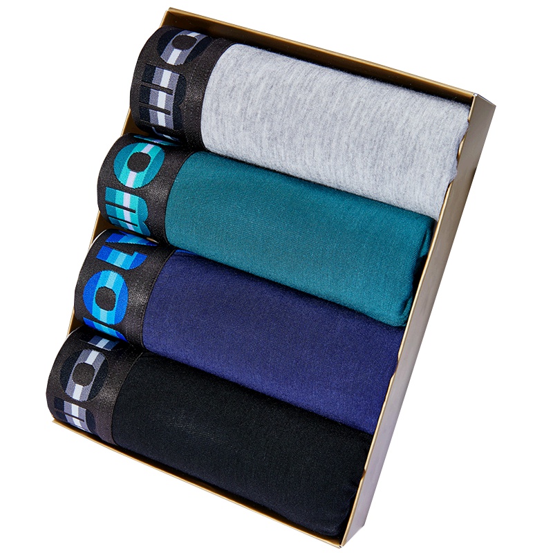 七匹狼 4条装男式明筋净色舒适透气平角裤男士内裤