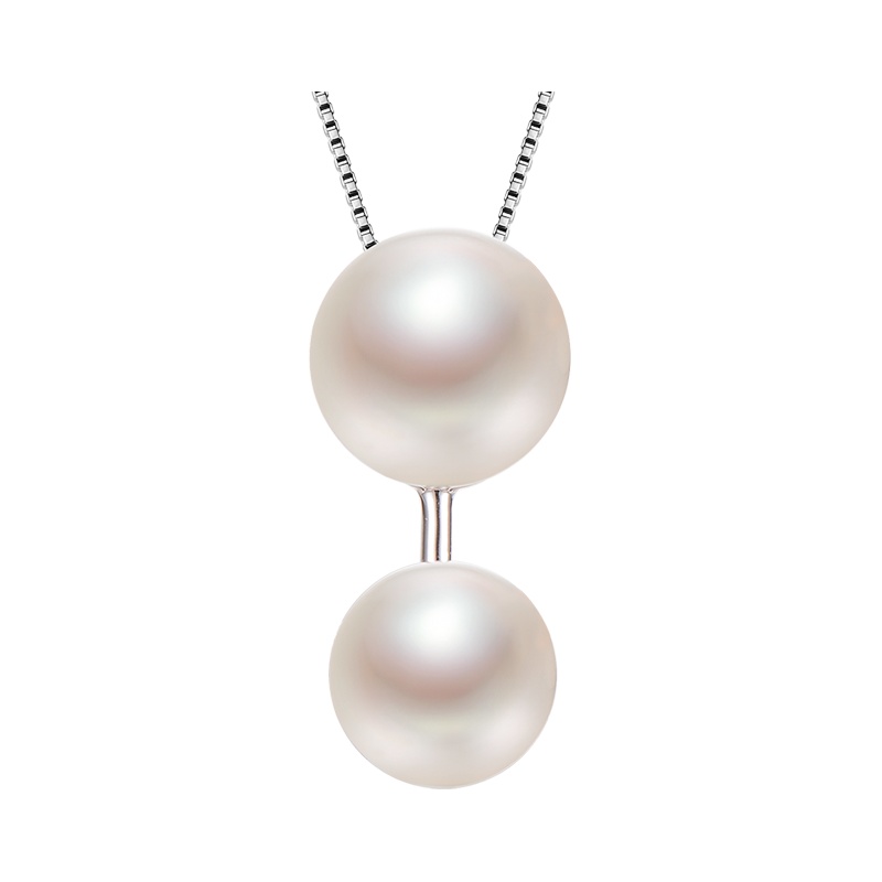 京润珍珠 姱容 S925银镶淡水珍珠吊坠 7-10mm 白色 馒头珠 珠宝宠自己送妈妈