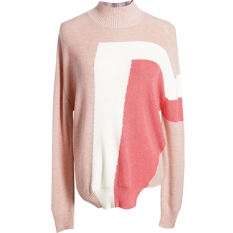 OUNIXUE欧昵雪 | [绵羊毛混纺毛衣]秋冬慵懒风半高领撞色套头不对称针织衫女