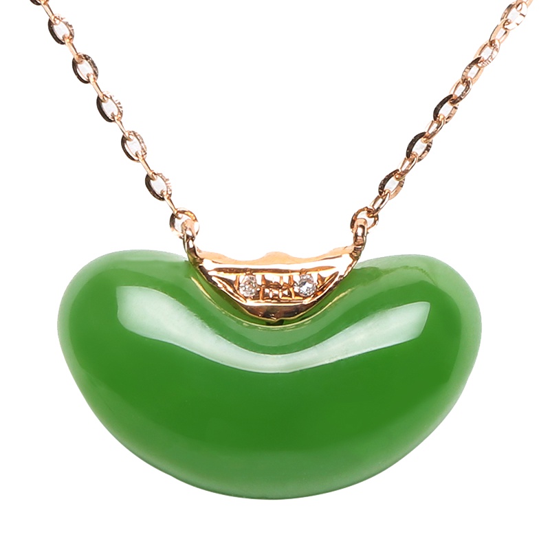 印象眸 金镶玉和田玉碧玉吊坠18k金相思豆女款项链玉石锁骨链 附证书