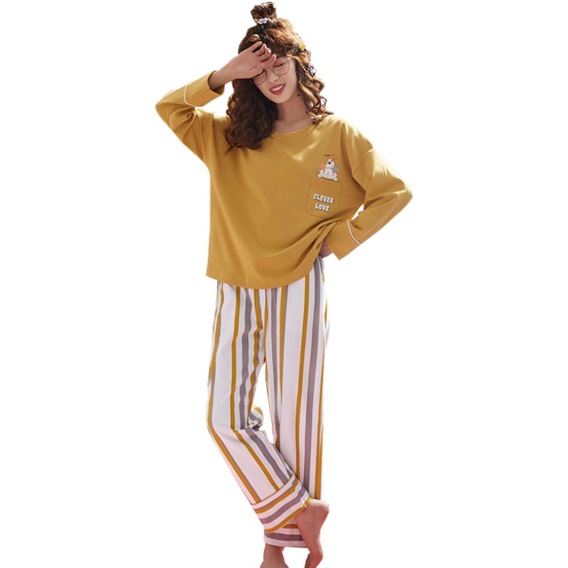 俞兆林睡衣女棉质长袖长裤韩版卡通少女家居服冬可爱可外穿套装夏季薄款
