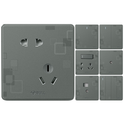 bull公牛开关插座家用86型G18钛金灰墙壁五孔电源插座面板套餐其他多孔开关16A空调插座 错位五孔 G18钛金灰
