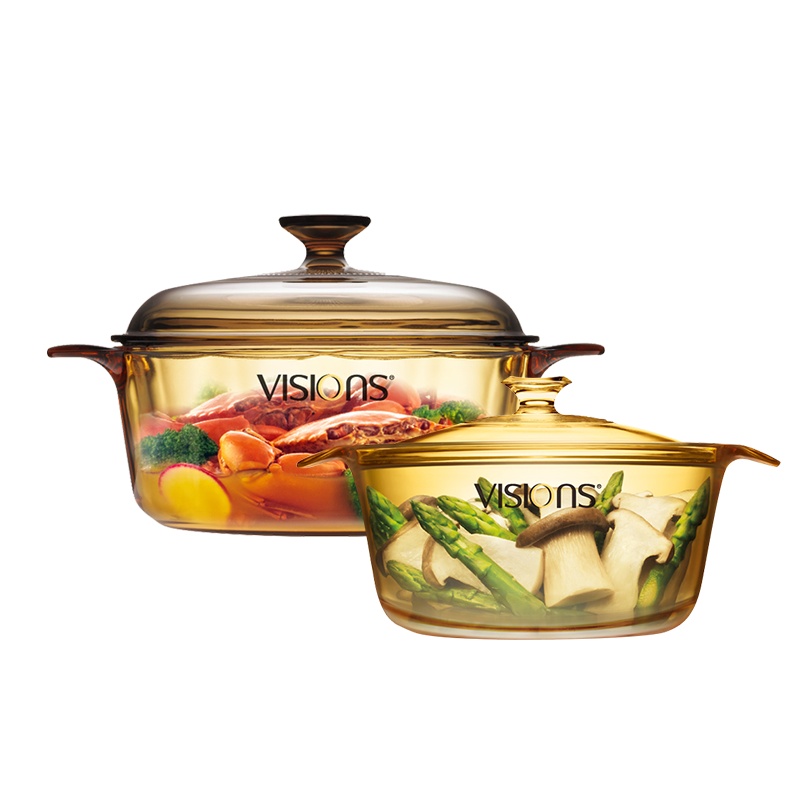 康宁(VISIONS)2.25L晶彩玻璃锅+1.6L养身锅 厨具套装 汤锅 炖锅 透明锅厨具套装透明耐热玻璃锅