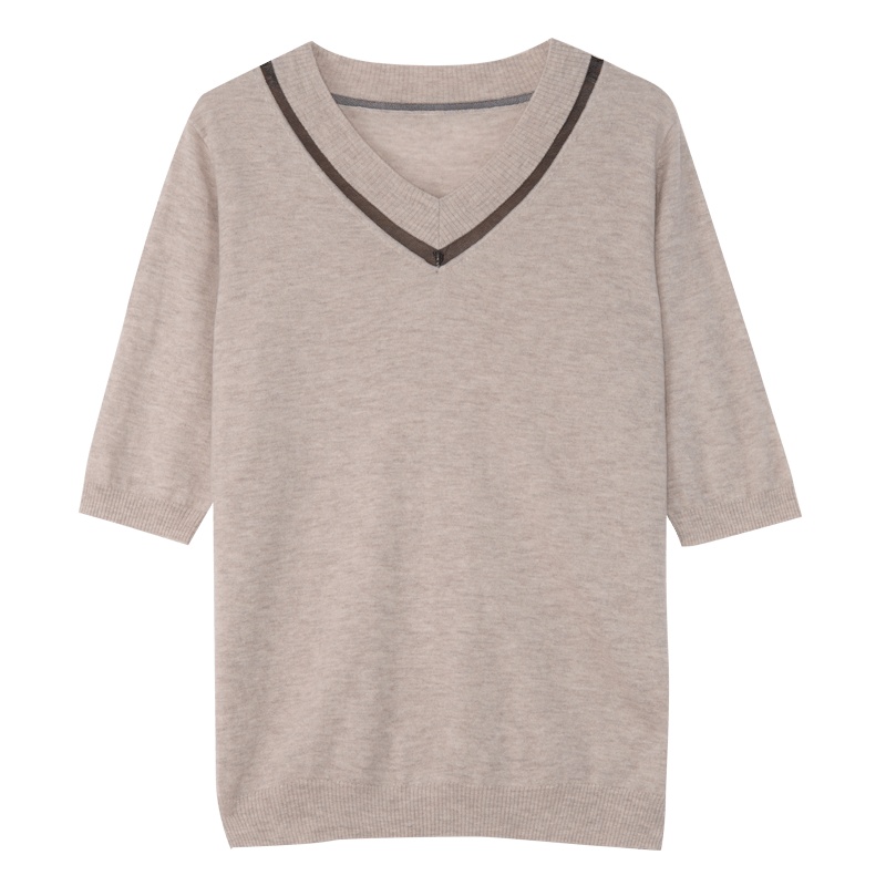 金菊V领羊毛衫女2019秋冬新款宽松半袖套头羊毛打底衫女