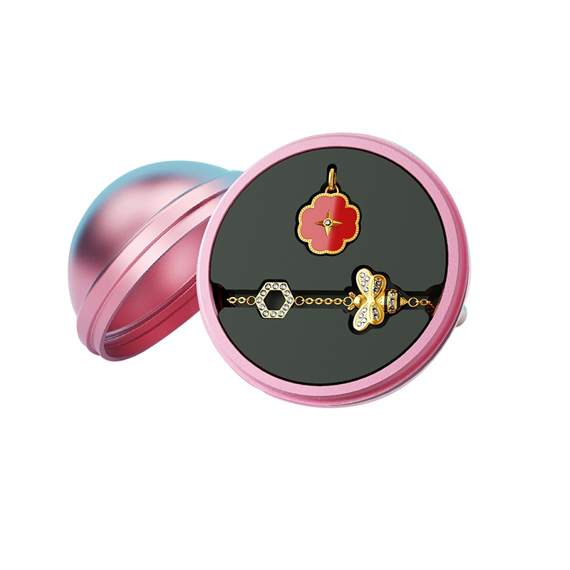 水贝珠宝(SHUIBEI JEWELRY) 18K金甜蜜蜜红玉髓钻石项链+施华洛世奇小蜜蜂手链 黄金钻石首饰套装 18K