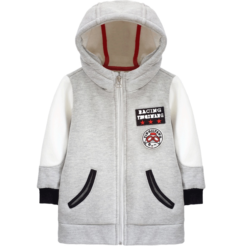 秋季男童时尚拼接连帽中长款童装外套 韩版潮衣