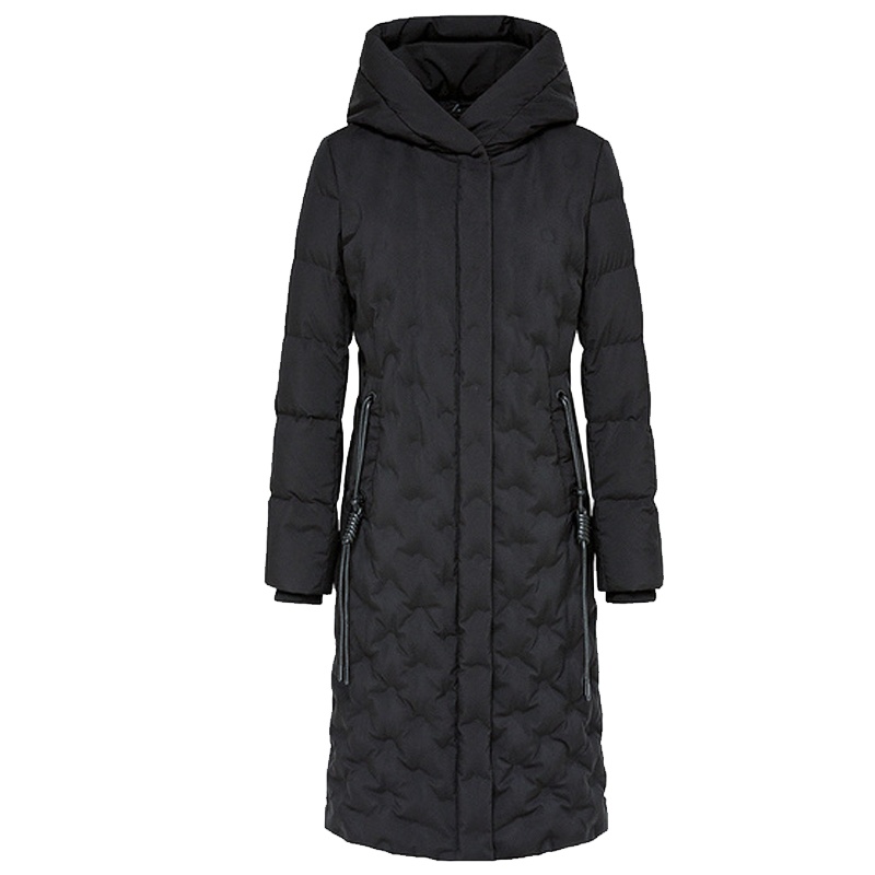 【专柜同款】拉夏贝尔黑色长款连帽羽绒服2019冬季新款韩版收腰羽绒气质外套女10022203