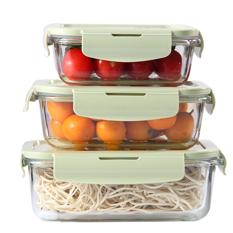 南极人 高硼硅耐热玻璃饭盒保鲜盒收纳玻璃碗套装3件套送保温袋长方形410ML+640mL+1000ml NJR643