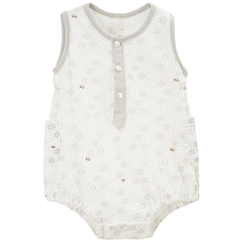 男童无袖前开扣三角连体服