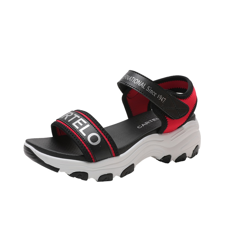 卡帝乐鳄鱼CARTELO 春夏新款 凉鞋女坡跟休闲一字扣带厚底防水台露趾