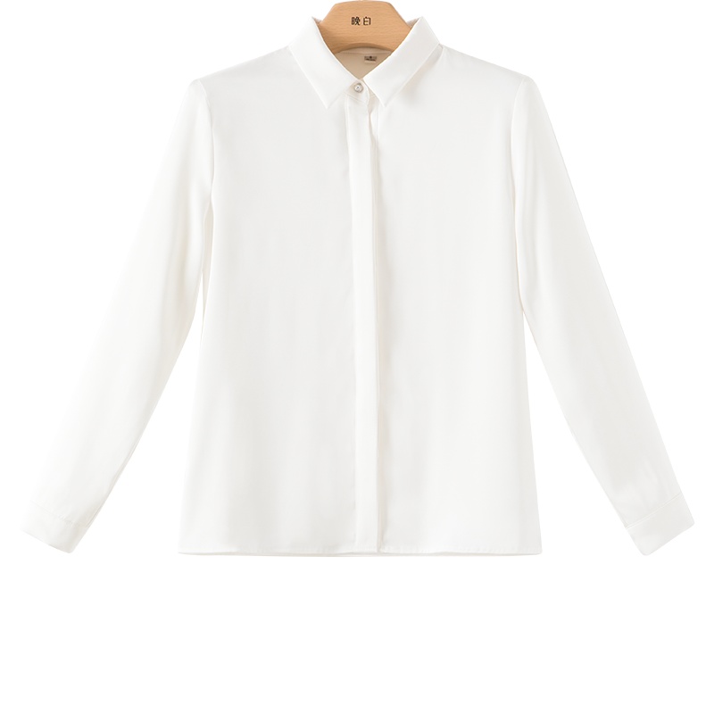 晚白2020冬季新品通勤简约纯色翻领长袖休闲常规加绒衬衫衬衣女