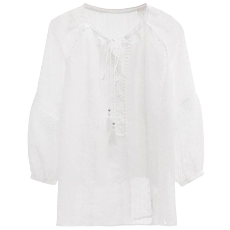 拉夏贝尔衬衫女新款韩版两件套镂空复古百搭气质甜美衬衣10018376