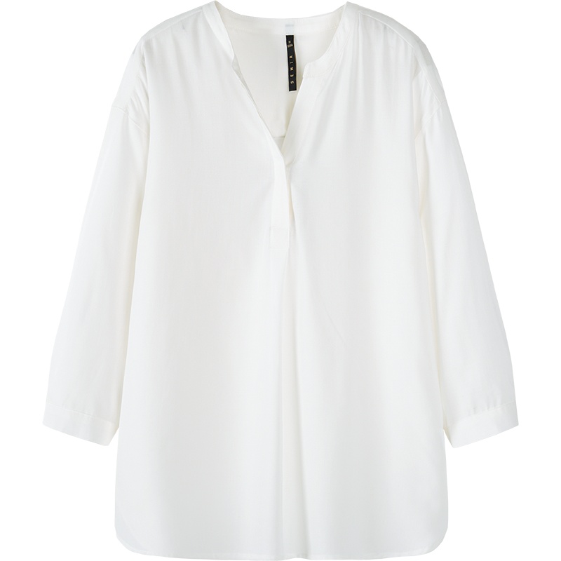 Semir森马秋流行时尚七分袖衬衫女开领V领套头上衣慵懒文艺小清新衬衣