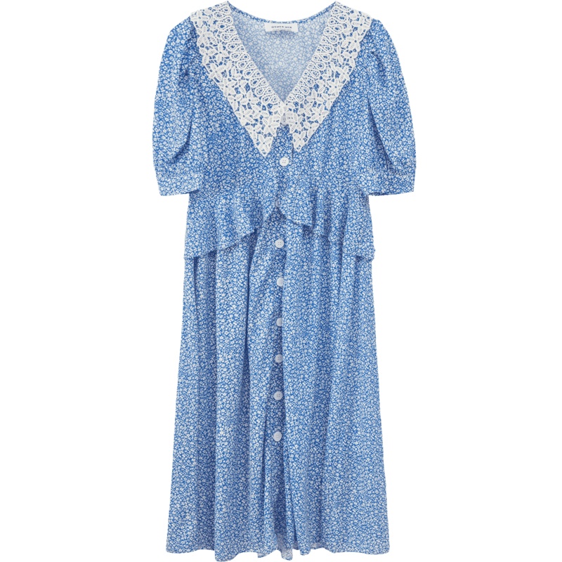 OtherMix茶歇碎花连衣裙2021年夏季新款法式复古显瘦泡泡袖女裙子