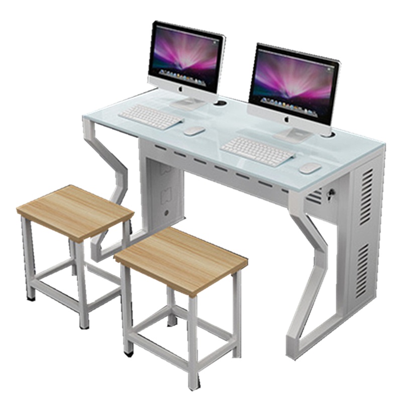 周鼎皖电脑室微机室台式电脑桌(1.4米玻璃台板无屏风款)