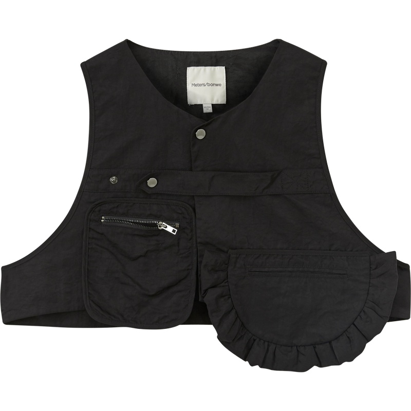 [2件2折价:79]美特斯邦威工装短款马甲女新款春季时尚不对称外搭装饰外套女