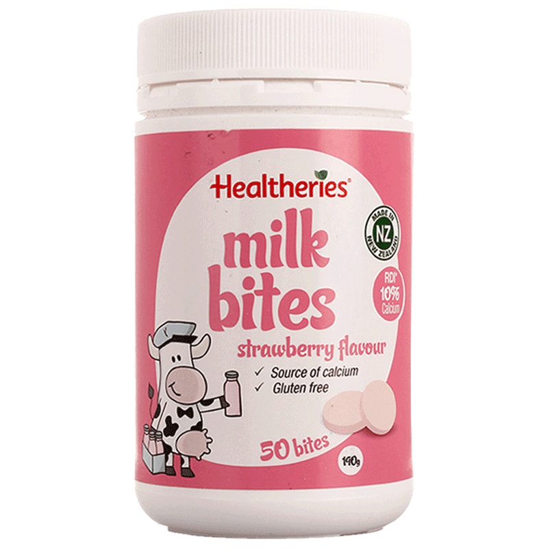 [奶香浓郁]贺寿利(Healtheries)牛奶片草莓味 50片/瓶 休闲零食 进口乳片 糖果 新西兰进口