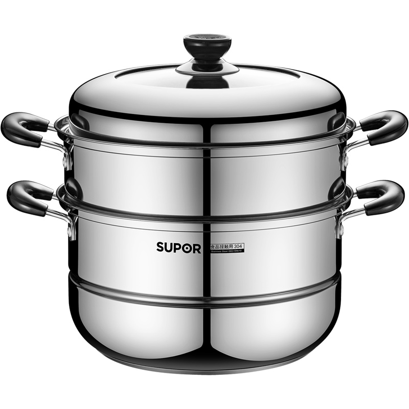苏泊尔(SUPOR)304不锈钢蒸锅双层复底汤锅二层蒸笼大容量高拱盖家用电磁炉燃气锅具 26cm EZ26BS04