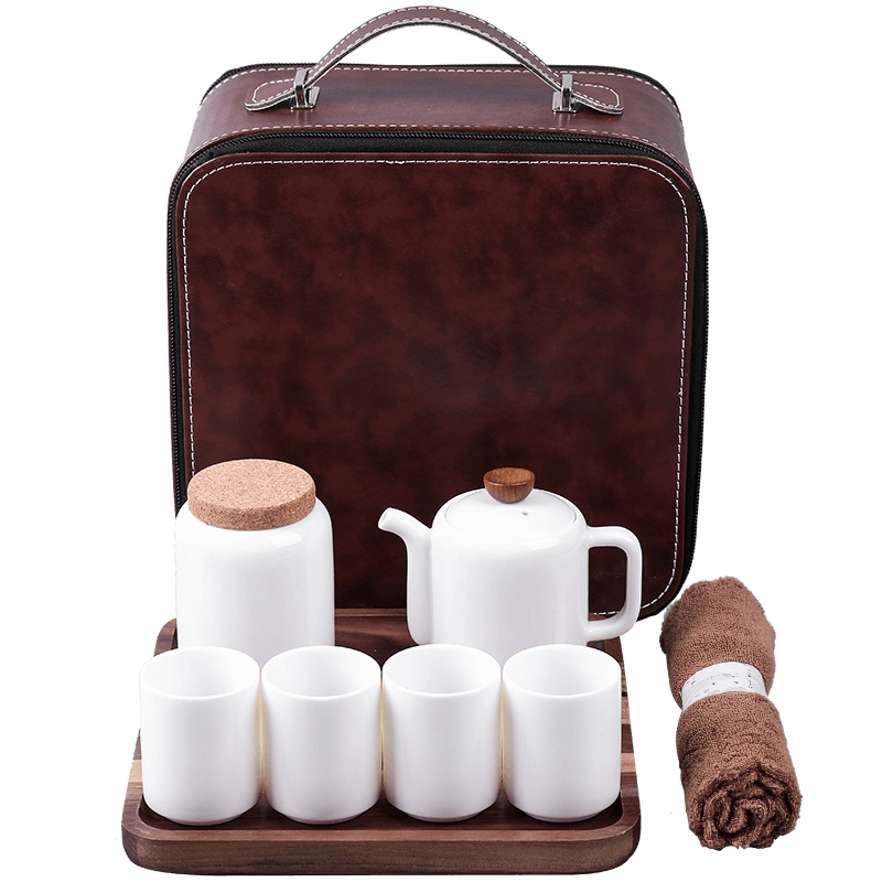 博为 白瓷旅行茶具套装家用功夫茶具简约德化羊脂玉瓷泡茶壶茶杯 润系列正方旅行套组9头