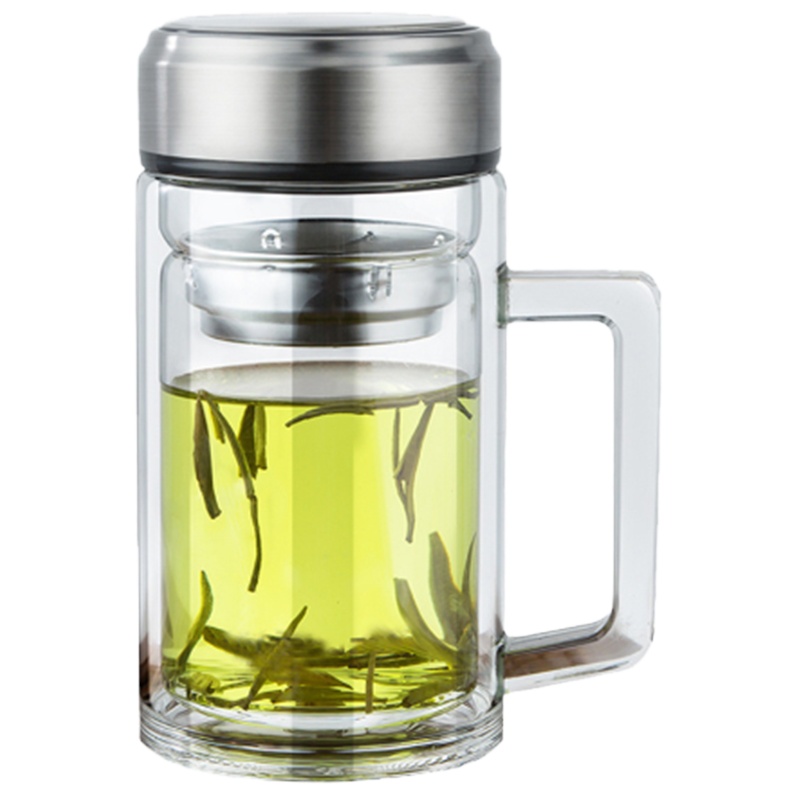 带手柄双层玻璃 商务男女士便携泡茶杯