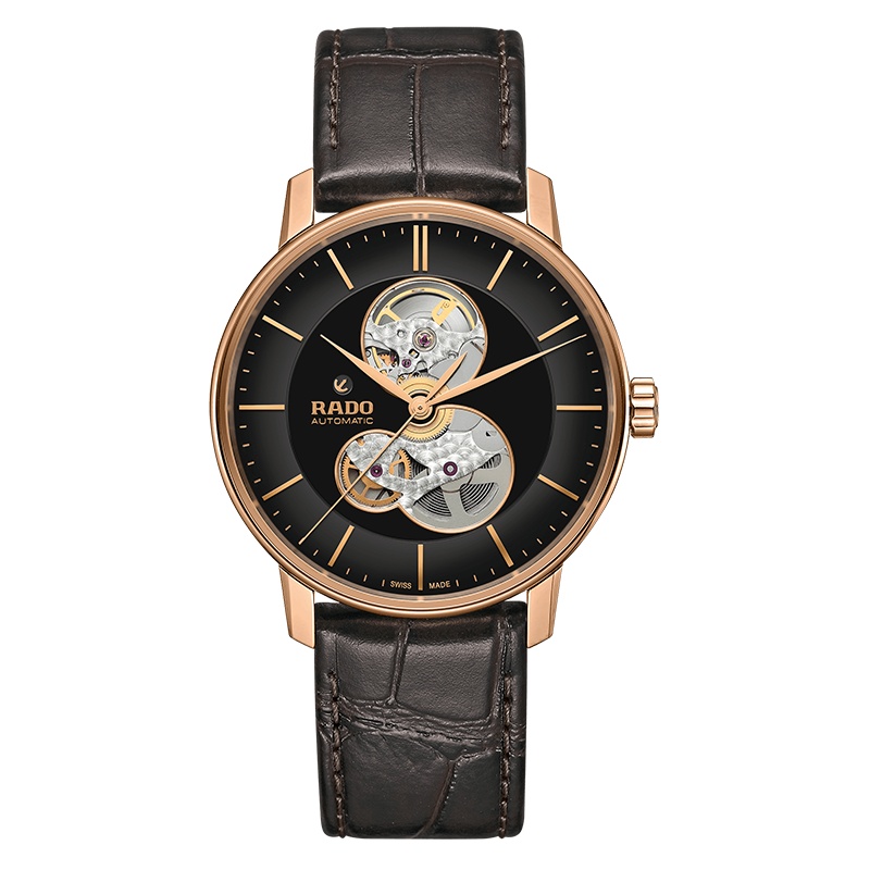 雷达(RADO)瑞士手表 晶璨系列休闲商务透窗机械男士腕表 透底表背 41mm黑盘皮表带 R22895165