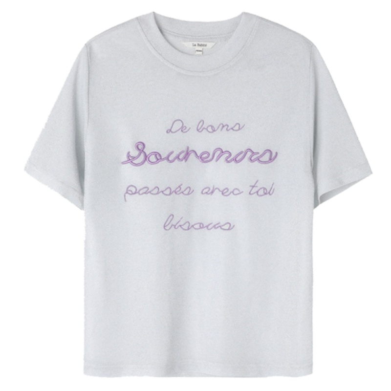 【专柜同款】拉夏贝尔旗下夏季新款韩版圆领短袖亮丝字母刺绣宽松显瘦百搭T恤60008036