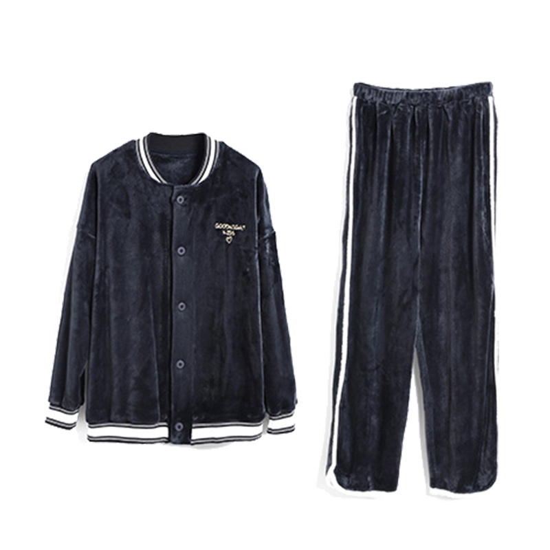 秋冬情侣珊瑚绒睡衣保暖加厚长袖法兰绒开衫可外穿男家居服套装