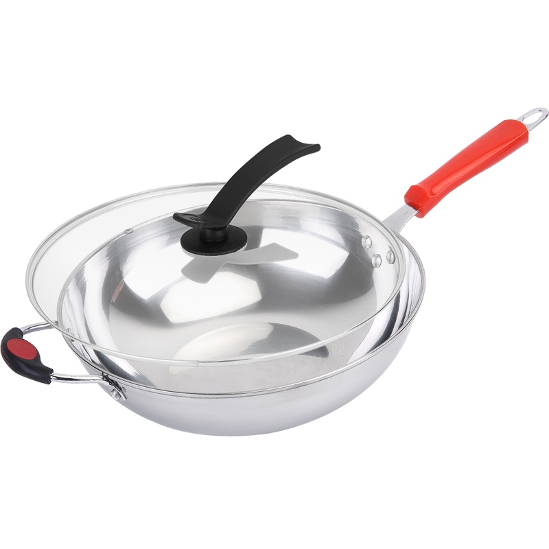 安尚不锈钢大炒锅健康炒菜锅无涂层无油烟三层物理不粘锅燃气灶电磁炉通用少油烟家用厨房饭店厨具烹饪用具圆锅厨房锅具32CM