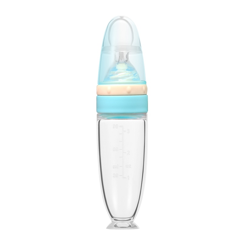 宝倍安(Bao bei an)挤压式辅食喂养勺米糊勺奶瓶婴儿勺子宝宝硅胶挤压辅食喂养 撞色蓝 可站立