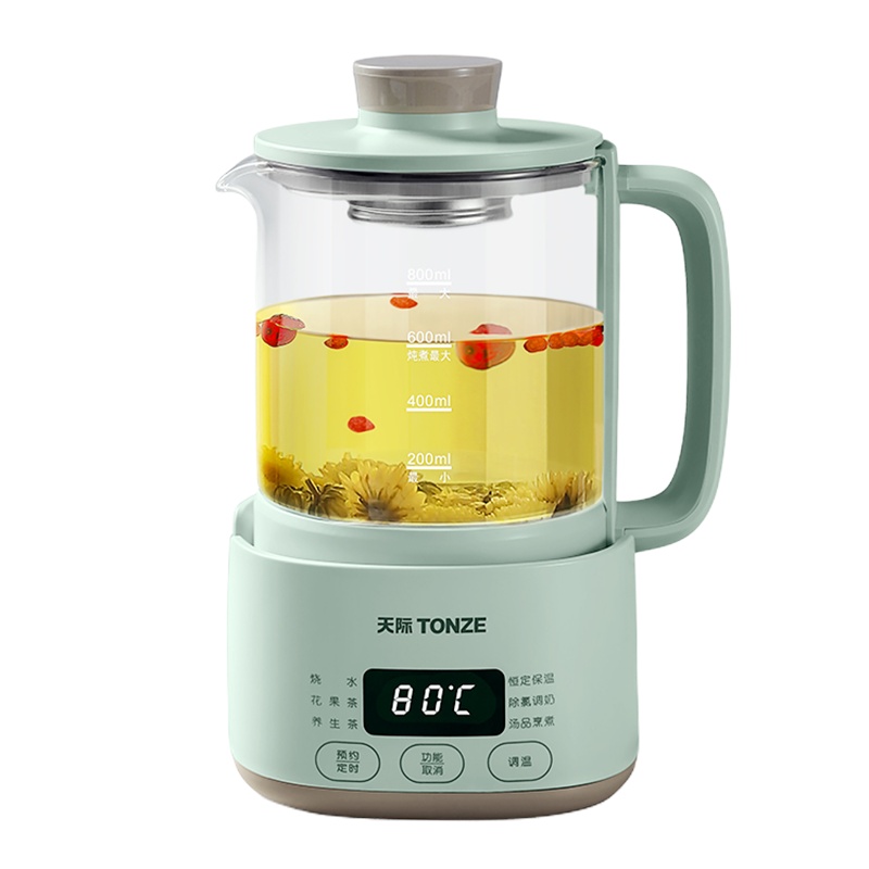 天际养生壶办公室小型全自动加厚玻璃壶恒温养身家用多功能煮茶壶 BJH-D80BW养生壶