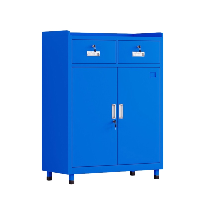 永格工具柜重型车间二斗双开门式五金柜铁皮储物柜多功能器材柜矮柜蓝色加厚款工具柜